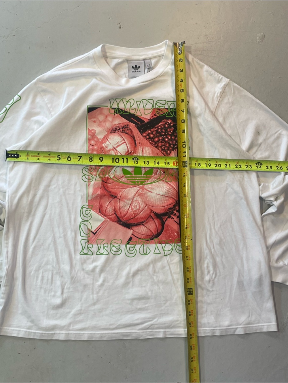 adidas White Long Sleeve Tee with Pink Graphic and Green Accents - Picture 6 of 6